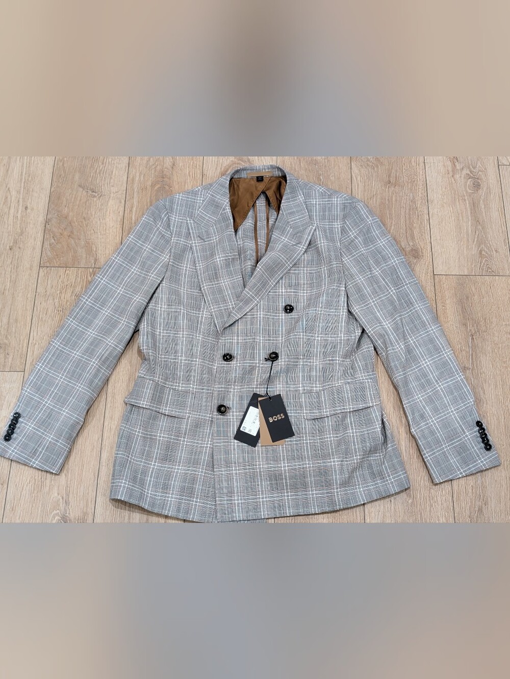 $1395 Mens BOSS "Heston" Double Breasted Wool Blend Sport Coat Medium Brown 44R